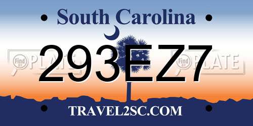 293EZ7 South Carolina License Plate