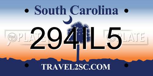 294IL5 South Carolina License Plate