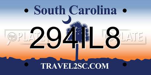 294IL8 South Carolina License Plate