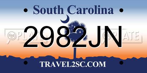 2982JN South Carolina License Plate