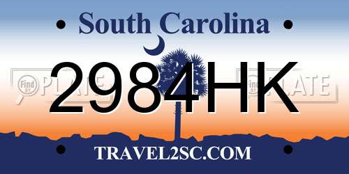 2984HK South Carolina License Plate
