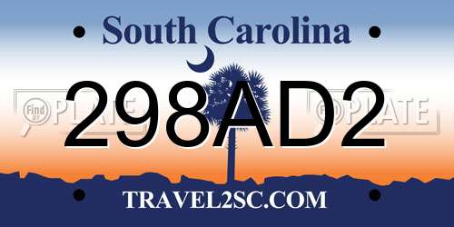 298AD2 South Carolina License Plate