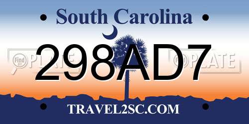 298AD7 South Carolina License Plate
