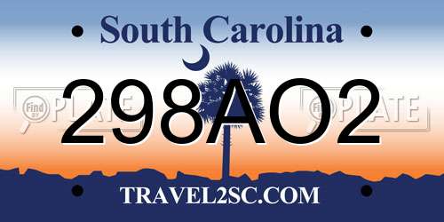 298AO2 South Carolina License Plate