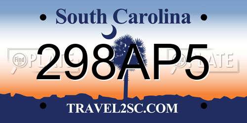 298AP5 South Carolina License Plate