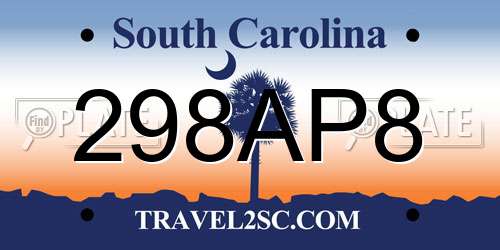 298AP8 South Carolina License Plate
