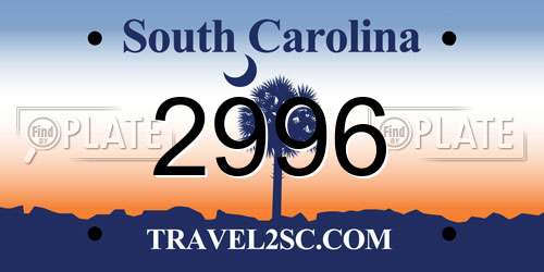 2996 South Carolina License Plate