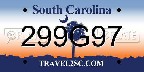 299G97 South Carolina License Plate