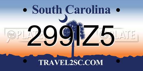 299IZ5 South Carolina License Plate