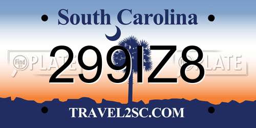 299IZ8 South Carolina License Plate