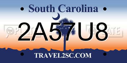 2A57U8 South Carolina License Plate