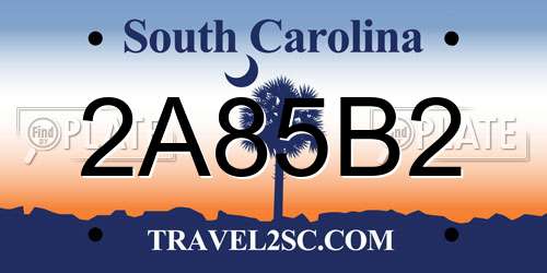 2A85B2 South Carolina License Plate