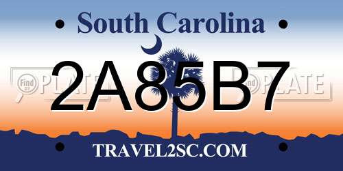2A85B7 South Carolina License Plate