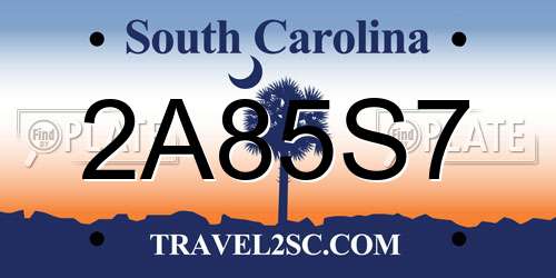 2A85S7 South Carolina License Plate