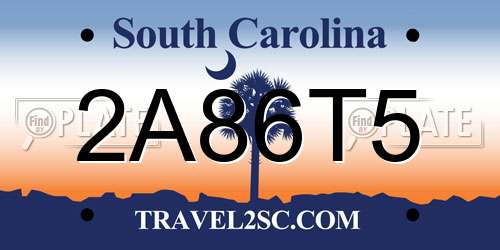 2A86T5 South Carolina License Plate