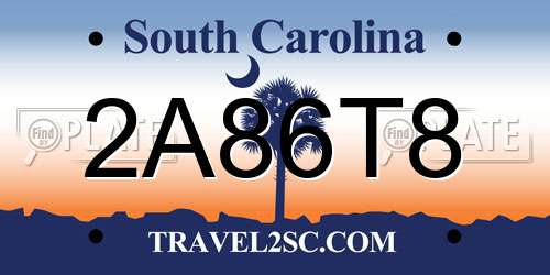 2A86T8 South Carolina License Plate