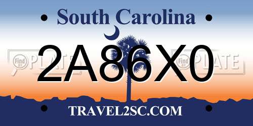 2A86X0 South Carolina License Plate
