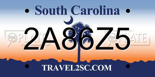 2A86Z5 South Carolina License Plate