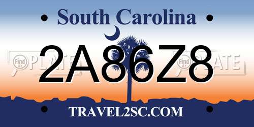 2A86Z8 South Carolina License Plate