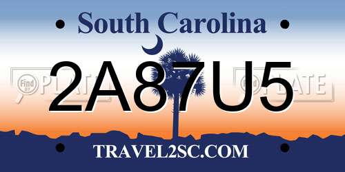 2A87U5 South Carolina License Plate