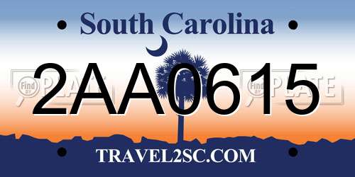 2AA0615 South Carolina License Plate