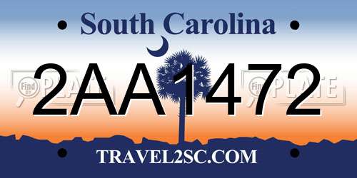 2AA1472 South Carolina License Plate