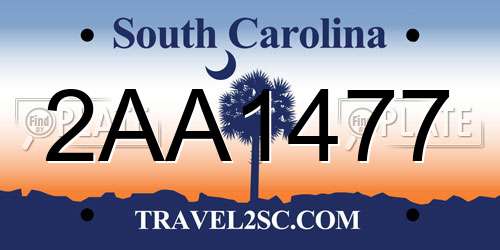 2AA1477 South Carolina License Plate