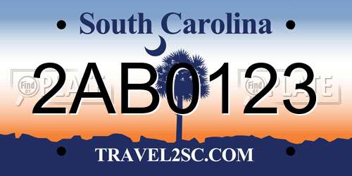 2AB0123 South Carolina License Plate