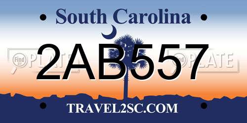 2AB557 South Carolina License Plate