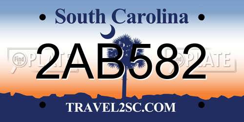 2AB582 South Carolina License Plate