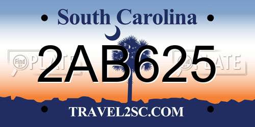 2AB625 South Carolina License Plate