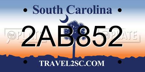 2AB852 South Carolina License Plate