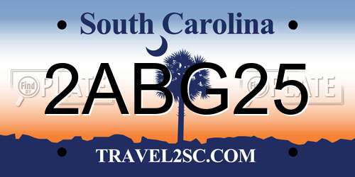 2ABG25 South Carolina License Plate