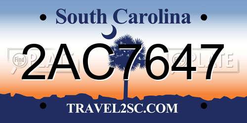 2AC7647 South Carolina License Plate