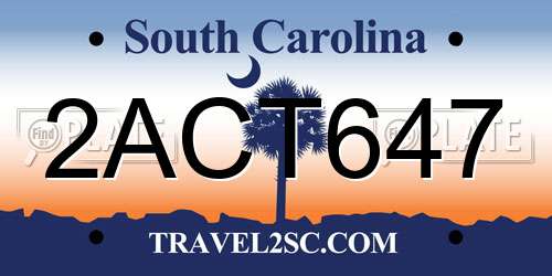 2ACT647 South Carolina License Plate