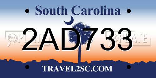 2AD733 South Carolina License Plate