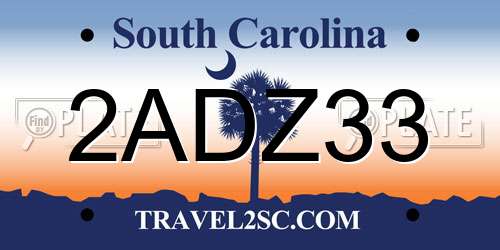 2ADZ33 South Carolina License Plate