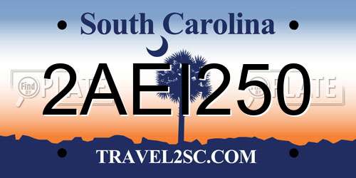 2AEI250 South Carolina License Plate