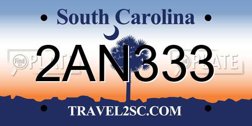 2AN333 South Carolina License Plate