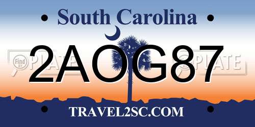 2AOG87 South Carolina License Plate