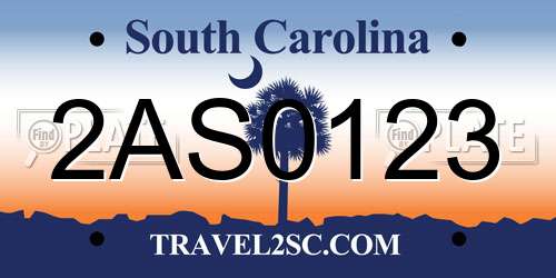 2AS0123 South Carolina License Plate