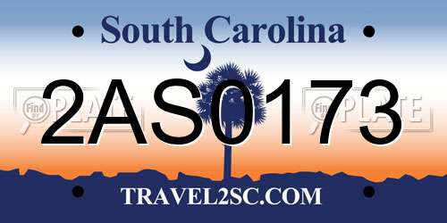 2AS0173 South Carolina License Plate