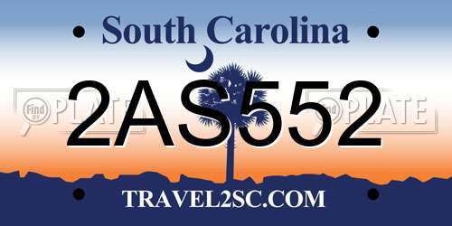 2AS552 South Carolina License Plate