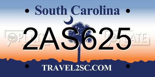 2AS625 South Carolina License Plate