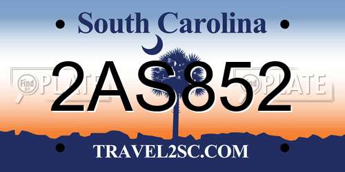 2AS852 South Carolina License Plate