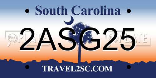 2ASG25 South Carolina License Plate