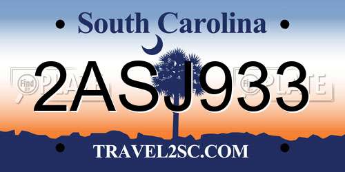 2ASJ933 South Carolina License Plate