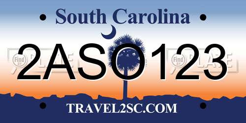 2ASO123 South Carolina License Plate