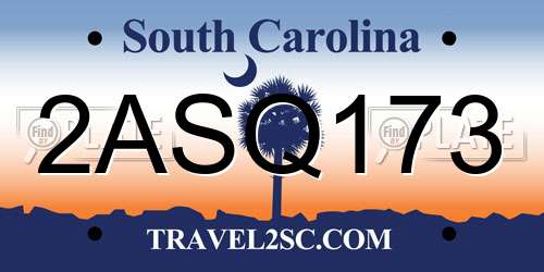 2ASQ173 South Carolina License Plate