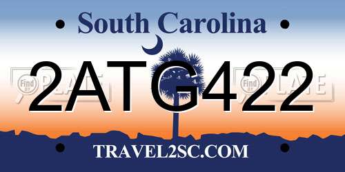 2ATG422 South Carolina License Plate